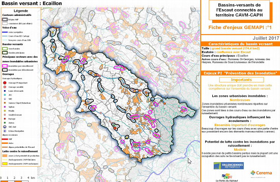 Carte des enjeux du bassin de l'Ecaillon en termes de prévention des inondations