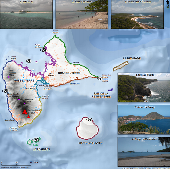 carte de la guadeloupe avec photos de différents paysages