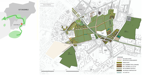 Carte réalisée pour un des projets avec lien entre espaces verts