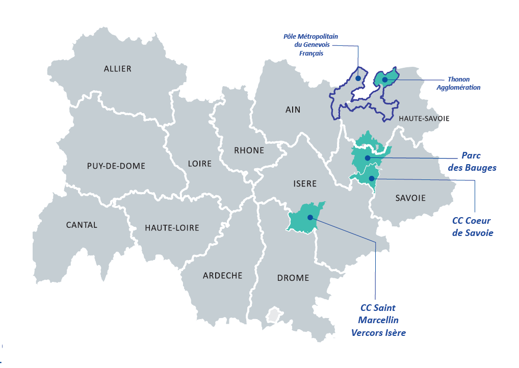 Projet européen ASTUS - les 4 sites pilotes de la région Auvergne-Rhône-Alpes