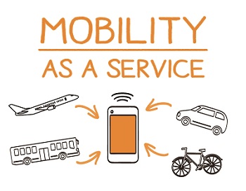 schéma de la mobilité servicielle: téléphone relié à des modes de transports