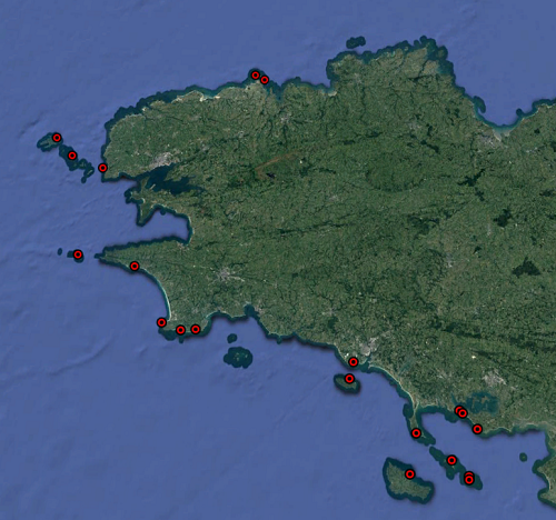 Carte des sites d'étude en Bretagne