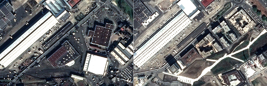 Images satellitaires Pléiades du quartier de l’Ars (Bordeaux) de 2013 (gauche) et 2022 (droite) ©CNES/AIRBUS