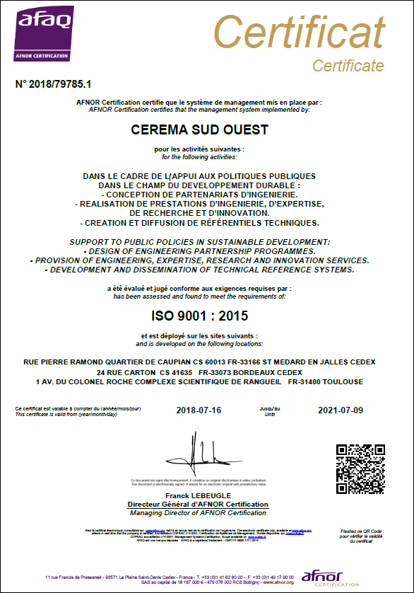 Certificat AFNOR