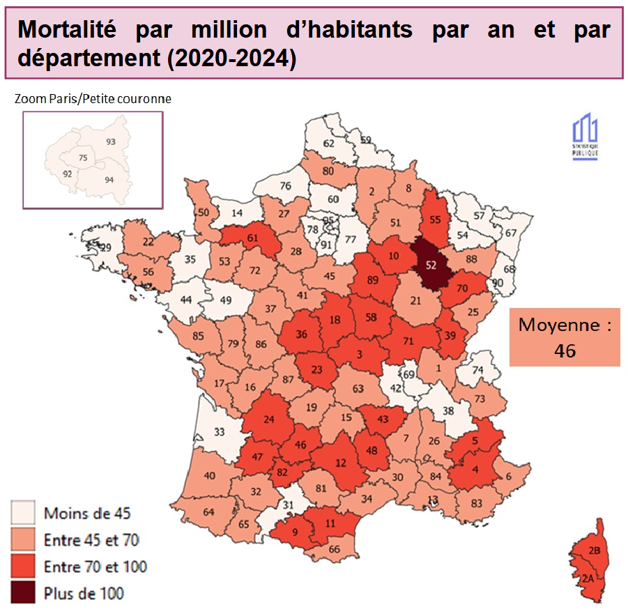 Mortalité par million d'haitants par an et par département (202-2024)