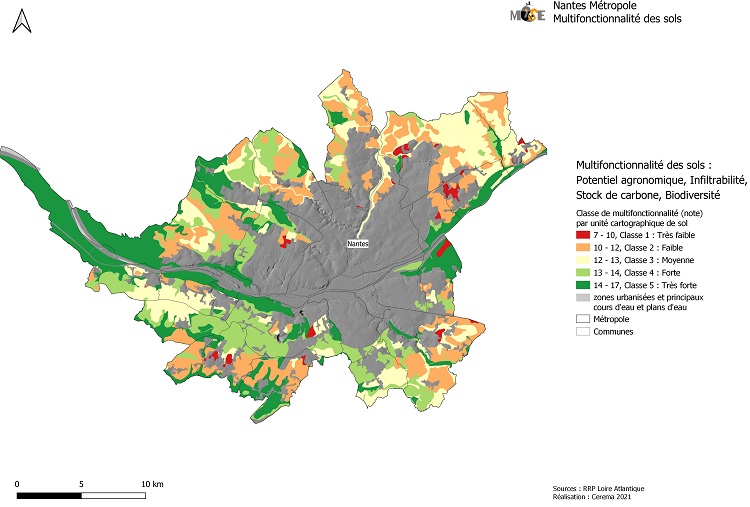 Carte de la multifonctionnalité des sols à Nantes