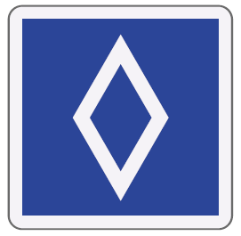 Panneau de signalisation de VR2 avec le losange sur fond bleu