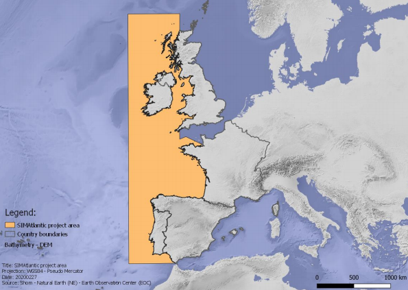 carte de la zone atlantique de l'irlande au Portugal, couverte par le projet