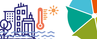 dessin représentant des bâtiments, de l'eau, thermomètre et un soleil