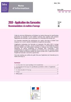 2010 - Application des Eurocodes - Recommandations à la maîtrise d'ouvrage
