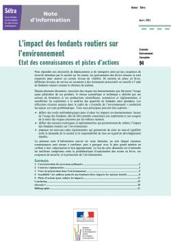 Impact (l') des fondants routiers sur l'environnement - Etat des connaissances et pistes d'actions