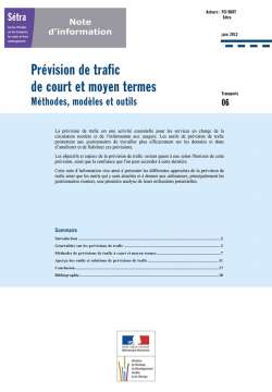 Prévision de trafic de court et moyen termes - Méthodes, modèles et outils