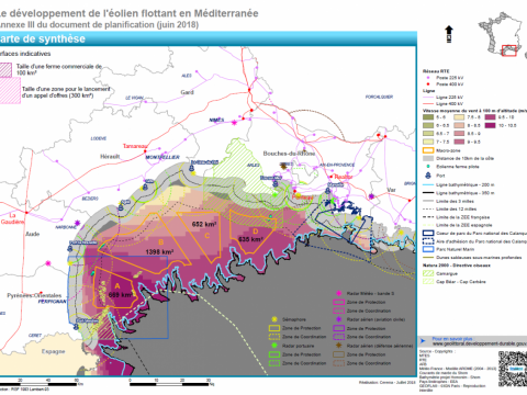 Carte des macro-zones pour l'éolien flottant en Méditerranée