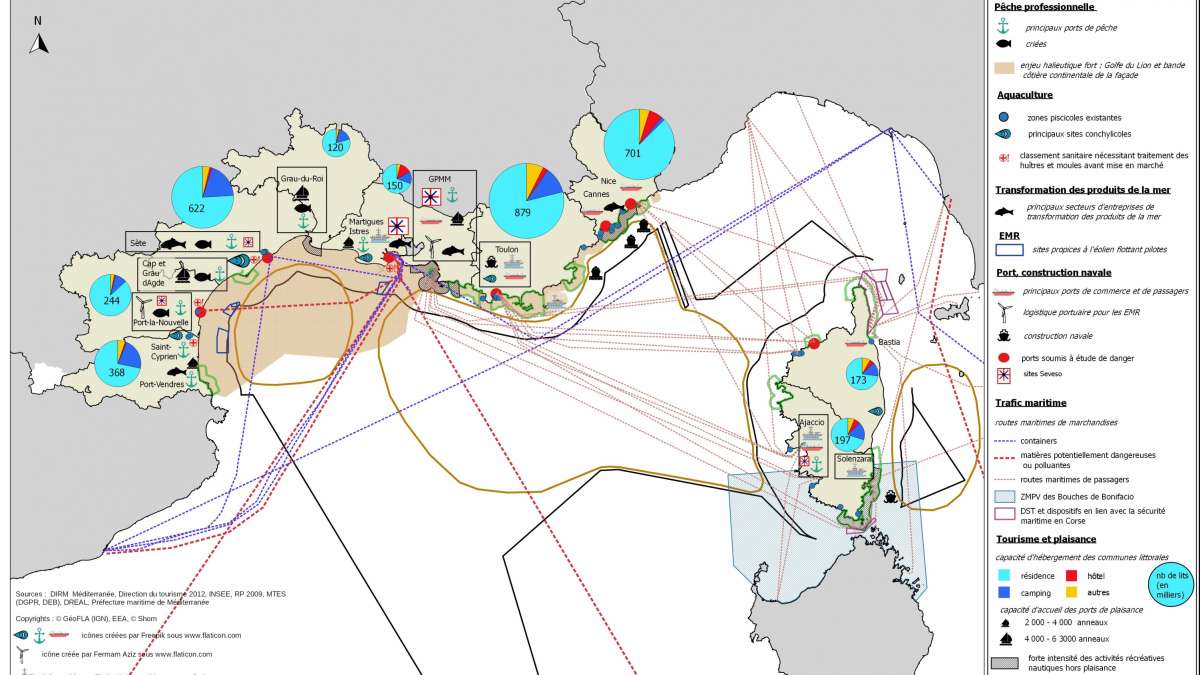 représentation cartographique des enjeux socio-économiques pour la façade Méditerranée
