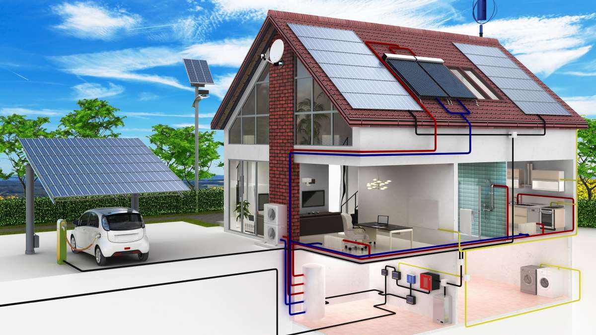 Schéma d'une maison à énergie positive avec les équipements